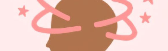 Illustration fond rose avec une tête de profile plus des cercles roses autour du crane